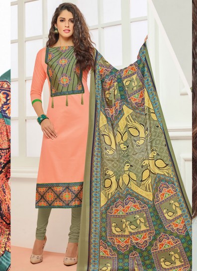 Peach Cotton Salwar Kameez with Printed Work. Place Your Order Online.jpg