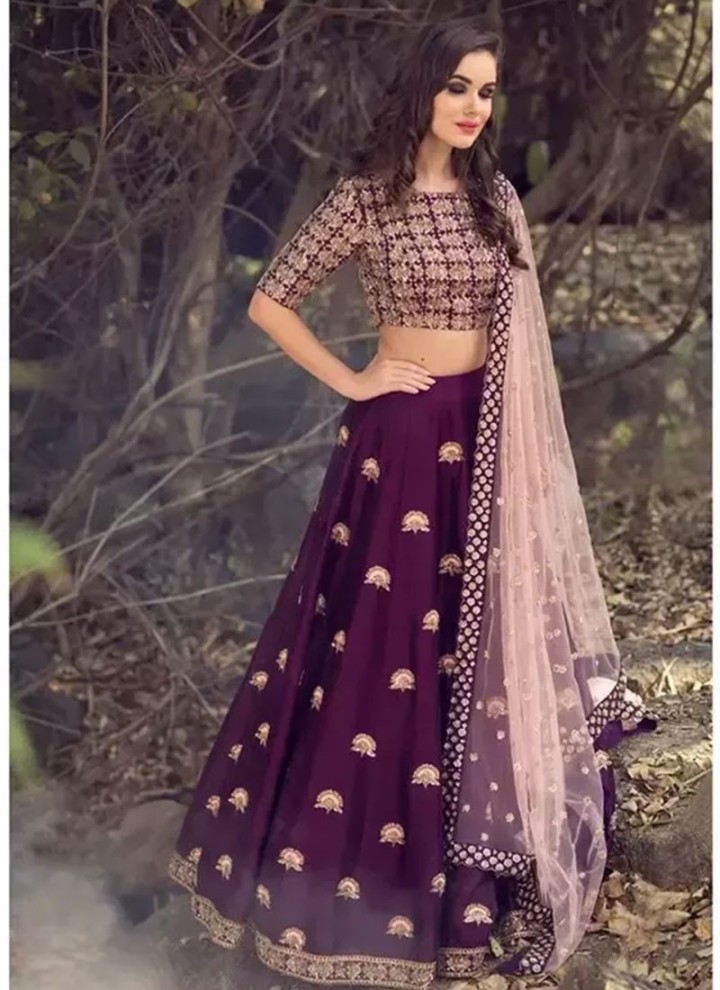 Purple Satin Lehenga with Embroidered , Stone Work. Place Your Order Online.jpg